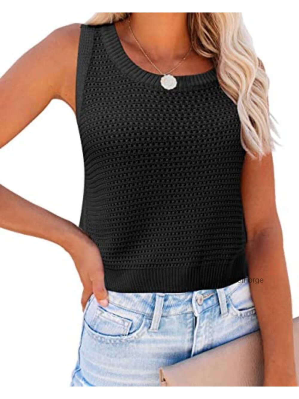 Womens Crochet Tank Top Sleeveless Knit Summer Sweater